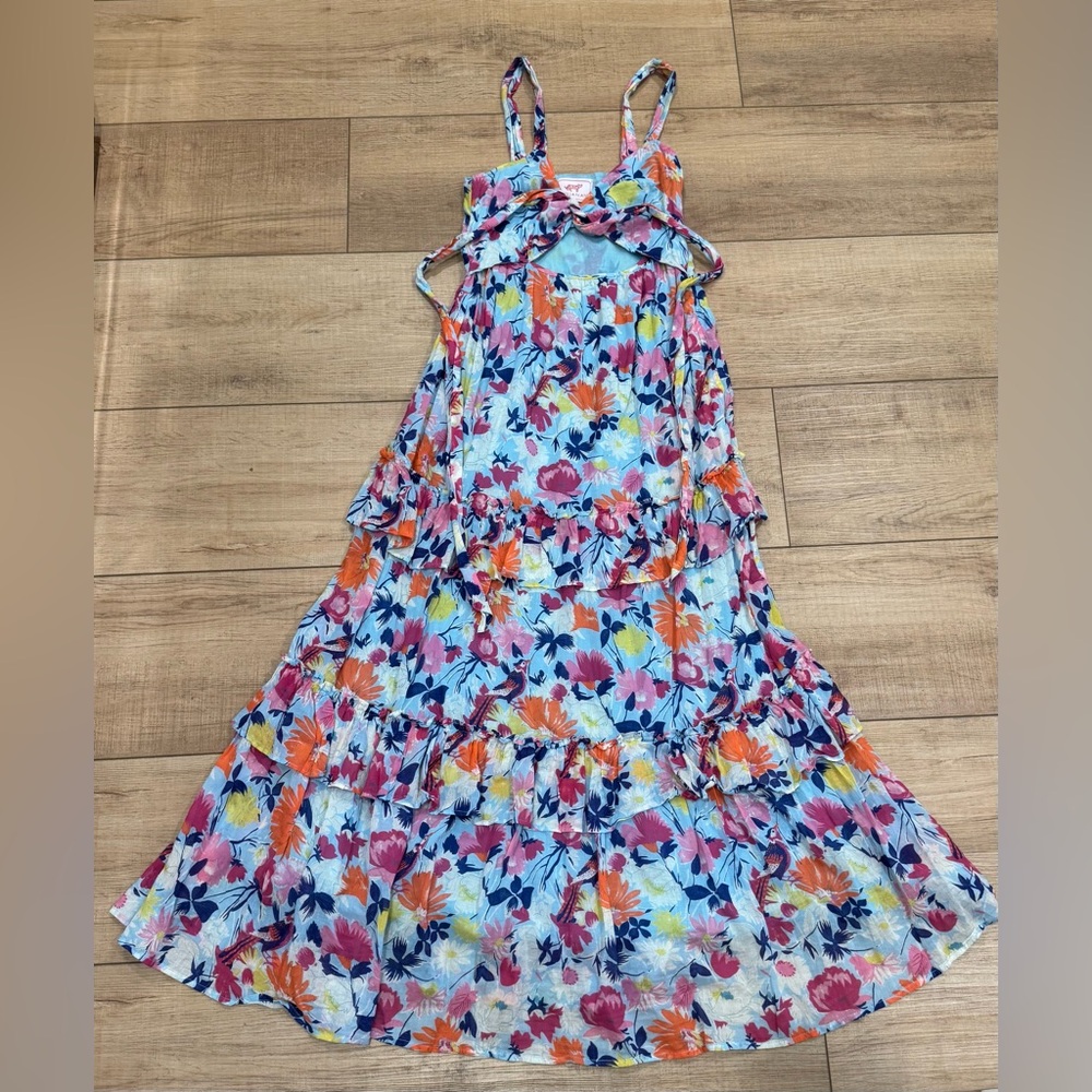 Banjanan Floral Maxi Dress CA Boho Resort Cotton Tiered Ruffle Tropical Dress